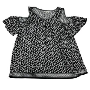 Max Studio Cold Shoulder Floral Top XL Casual Daywear Short Sleeve Flowy Shirt